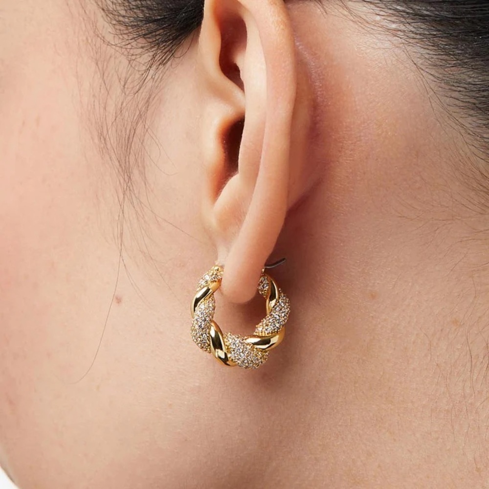 18k Gold Plated Croissant Twisted Chunky Hoop Earrings